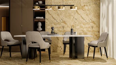 Elegant Beige Marble Look Tiles for Luxurious Dining Spaces