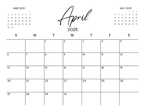 April 2025 Calendar Free Printable Pdf - King Printables