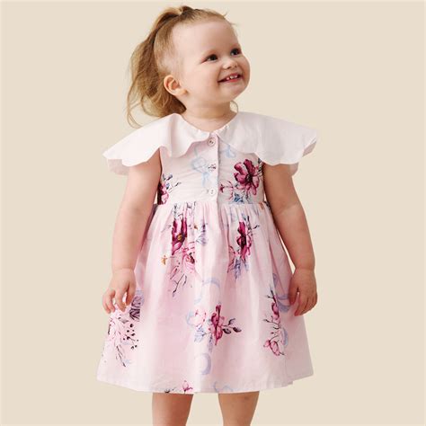 Angel & Rocket Mini Girls Printed Pink Smart Dress