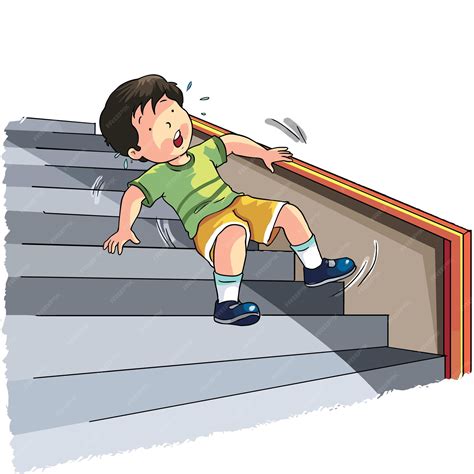 A boy falling down on stair | Premium Vector