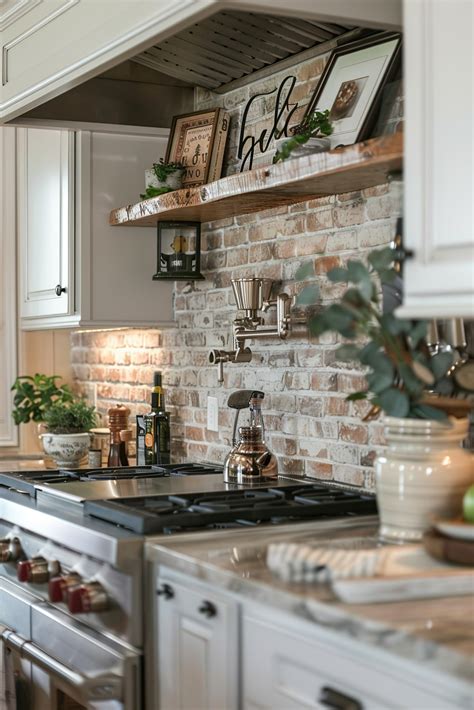 Farmhouse Kitchen With Stylish Brick Backsplash - Creative Decor Design ...