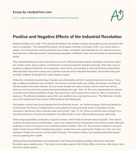 Positive and Negative Effects of the Industrial Revolution - Free Essay Example | StudyDriver.com
