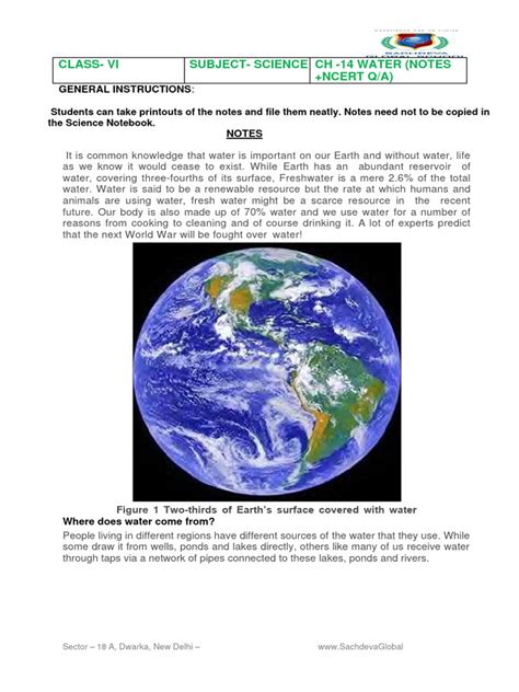 Class 6 Science Water Chapter PDF 的图像结果