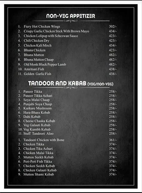 Menu at HEADQUARTER Isolate, Jhansi