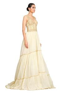 Buy Ivory Organza Sequin V Neck Embroidered Gown For Women by Rocky ...