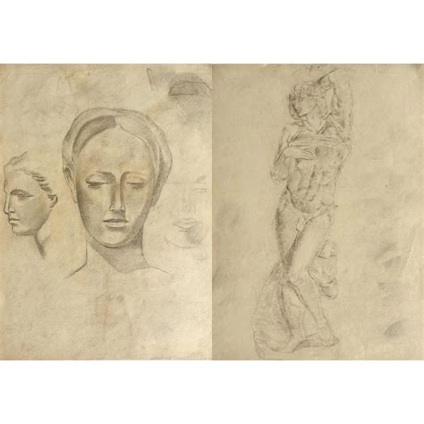 Pair of Vintage Figurative Charcoal Studio Sketches/Michelangelo Dying ...