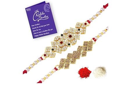 Sukkhi Exquisite Rakhi Combo (Set of 2) with Roli Chawal and Raksha ...