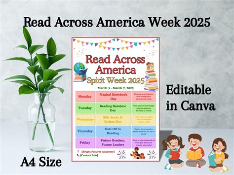EDITABLE Read Across America Spirit Week Flyer 2025, School Literacy ...