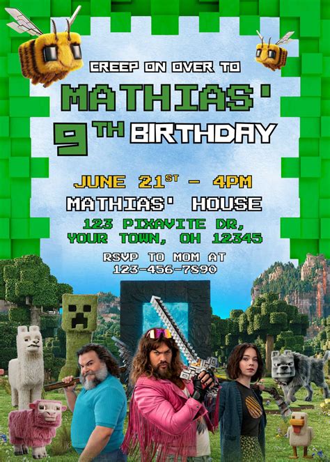 Editable Minecraft Movie Birthday Invitation Template | Thrilling Invite