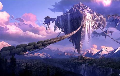 Download wallpaper the sky, mountains, cleft, chain, Floating island ...