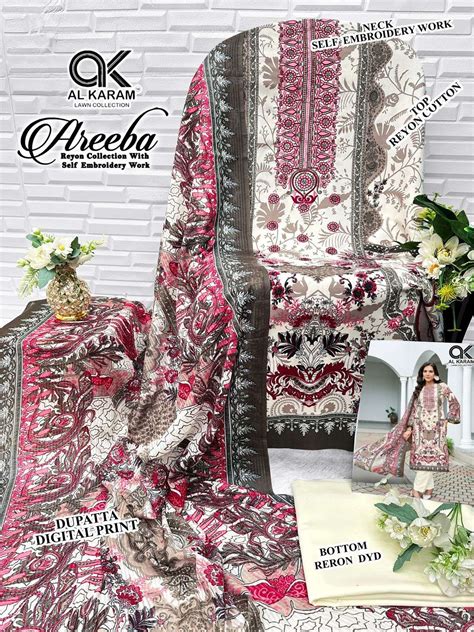 AL KARAM AREEBA COTTON DESIGNER PRINT WITH FANCY WORK SUITS AT BEST ...