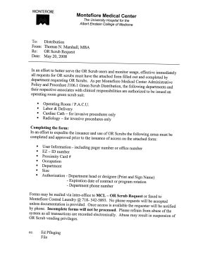 Montefiore Medical Center OR Scrub Request Form 2008-2026 - Fill and ...
