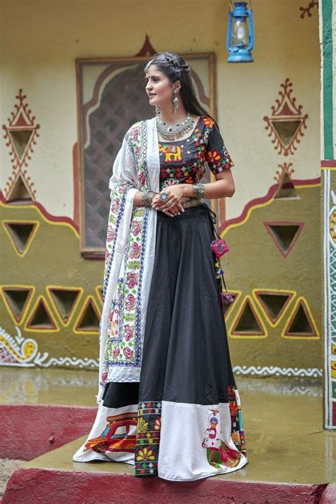 Black Lehenga with Quirky White Designer Border – Fashionous