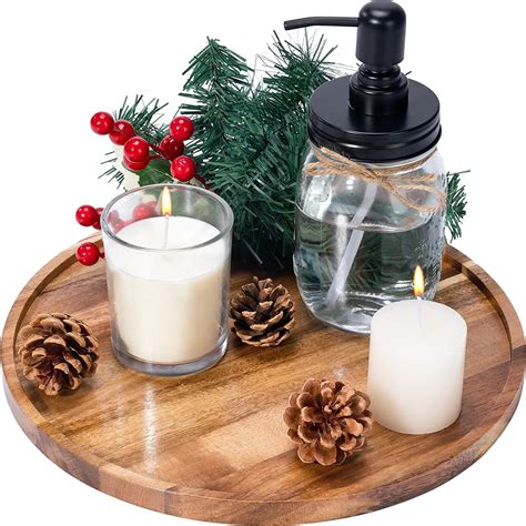 SYSI HOME Decorative Round Wooden Tray for Decor - Beautiful Acacia ...