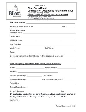 Fillable Online Short-Term Rental Certificate of Occupancy Application ...