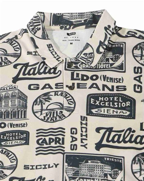 Italian Travel Stamp Printed Cotton Regular Fit Polo Tshirt