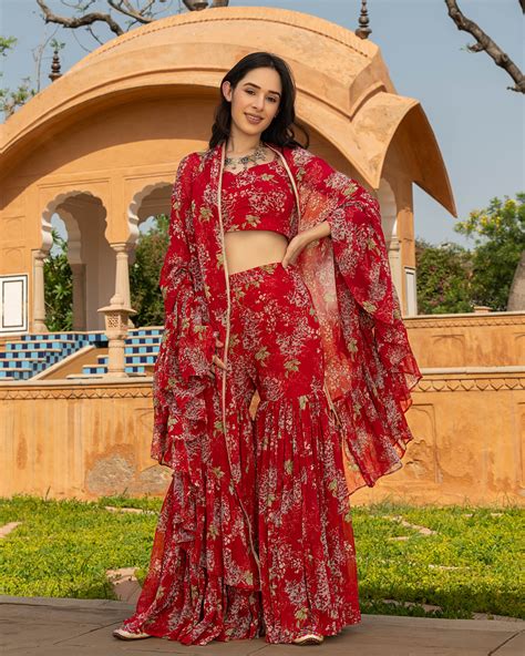 Shop Oviya Georgette Cape Sharara Set for Women Online in India at Aachho