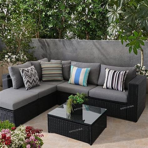 WICKER HUB Outdoor Patio Sofa Set (Wicker, Black and Red) : Amazon.in ...