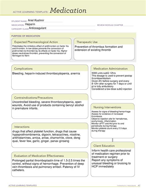 Ati Medication Template Heparin
