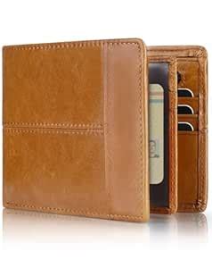 Buy Swallowmall Men's Genuine Leather Bifold Slim Wallet RFID Blocking ...