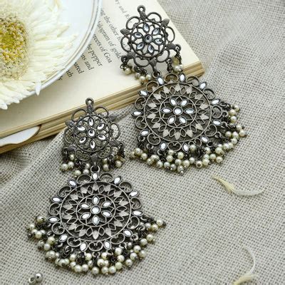 Swati Silver Oxidized Filigree Statement Earrings – Teejh