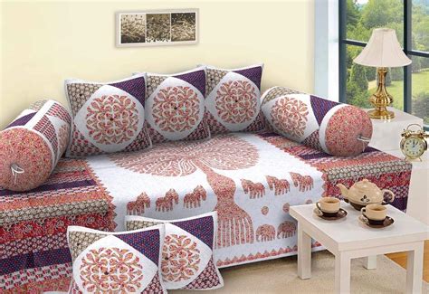 Buy Nikunj Fab Traditional Print 6 Piece Cotton Diwan Set (1 Single ...