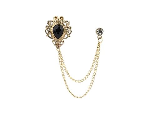 Buy Knighthood Black Stone Gold Engraving Swarovski Chain Brooch for ...