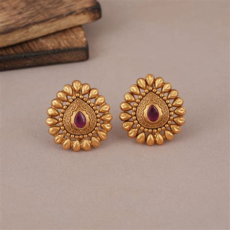 Amazing antique gold plated ruby stone stud earring | Free Cod ...