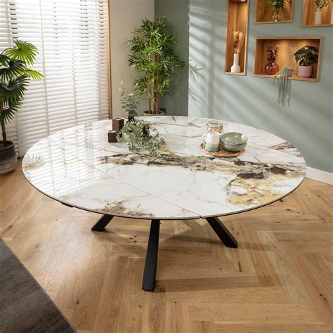 Large Round Extendable Dining Table and Chairs 8 Seater Set Saffron ...