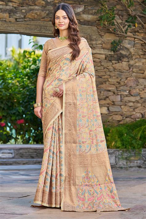 Lissome Beige Pashmina saree With Redolent Blouse Piece - Cl