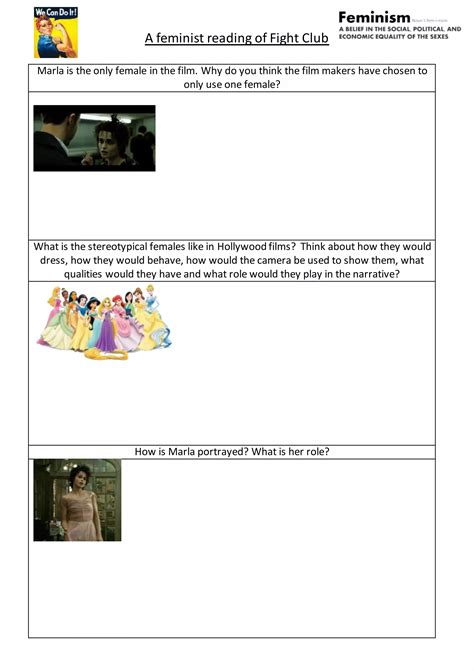 A feminist reading of fight club - Work sheet | DOCX