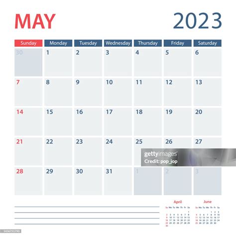 2023 May Calendar Planner Vector Template Week Starts On Sunday High ...