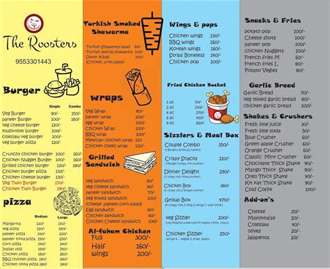 Menu at The Roosters, Hyderabad