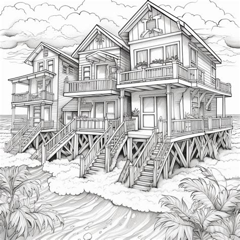 Premium Photo | A drawing of a beach house with stairs leading to the ...