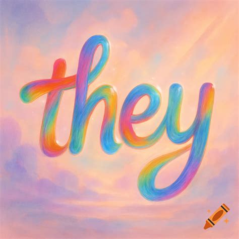 The word 'they' written in colorful, fuzzy, bubble-like script against ...