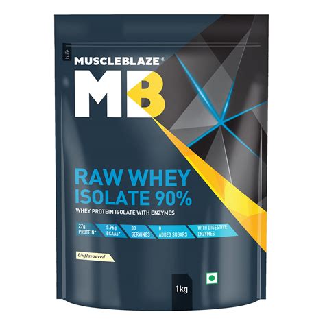 MuscleBlaze Raw Whey Isolate 90% with Digestive Enzymes (Unflavoured ...