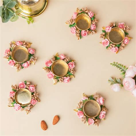 Pink Rose Tea Light Holder Set Of 6 Online - Premium Candle Holder ...