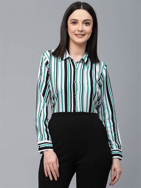 Style Quotient Women White And Green Stripe Polyester Regular Smart Ca ...