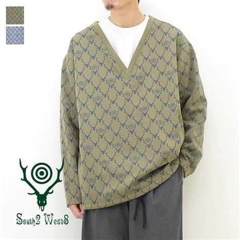 【23SS】South2 West8 サウスツーウエストエイト ストリングVネックシャツ スカル&ターゲット STRING V NECK ...