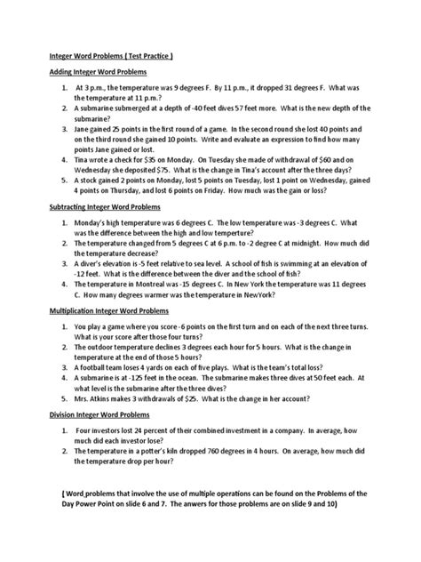 Image result for Integer Word Problems Examples