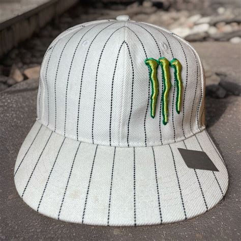 Monster Energy Drink White Pin Striped Hat Cap Size 7… - Gem
