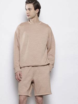 Buy The Indian Garage Co Men Beige Relaxed Fit Self Design Crew Neck Co ...