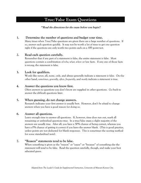 True False Examstrategy - True/False Exam Questions **Read the ...