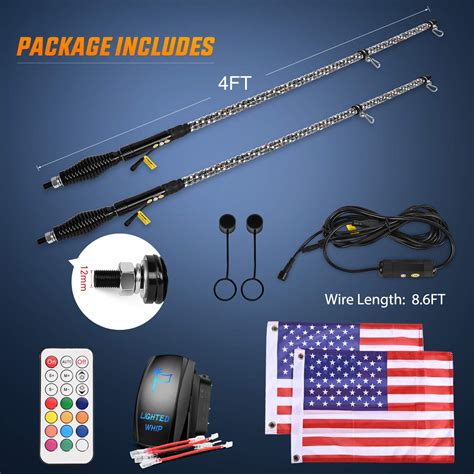 Nilight - TL-27 2PCS 4FT Spiral RGB Led Whip Light with Spring Base ...