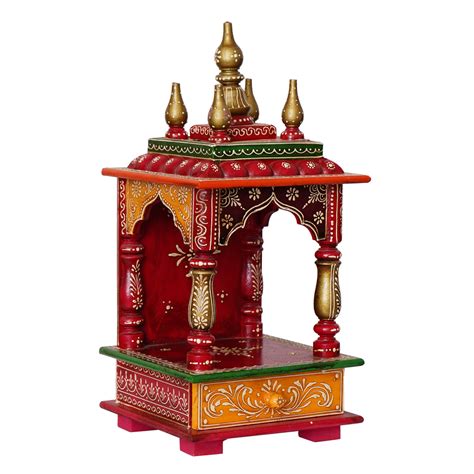 Red and Orange Mango Wood Pooja Temple/Mandir with Storage Option ...