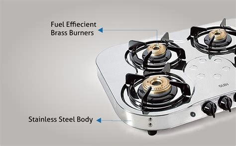 Glen 4 High Flame Brass Burners | LPG Gas Stoves | Stainless Steel Top ...