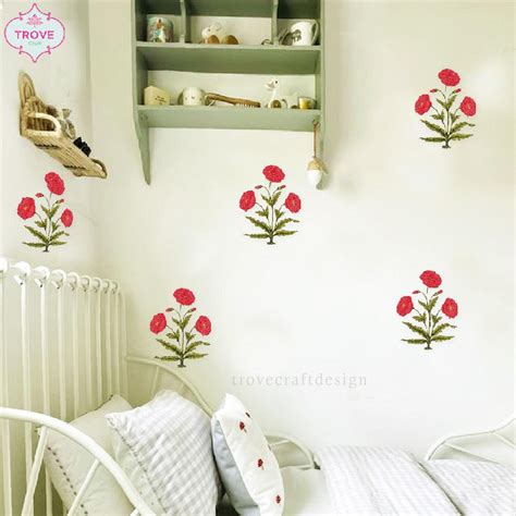 Set of 6 Self Adhesive Decals / Stickers - 3 Flower Poppy Floral ...
