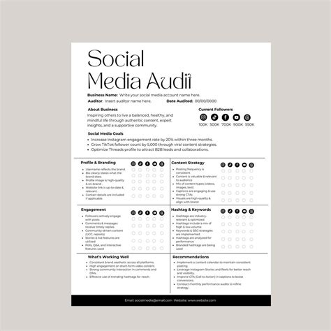 Social Media Audit Template | 1-page Canva Editable Sheet | Small Business Marketing Audit PDF ...