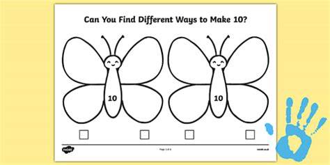 Butterfly Fingerprint Number Bonds to 10 Worksheet / Worksheet Pack
