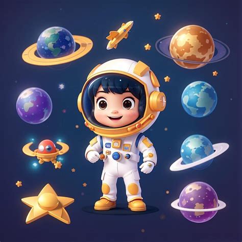 Cute astronaut with star cartoon vector icon illustration science ...